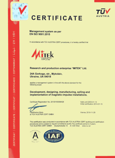 Certificate ISO 2015
